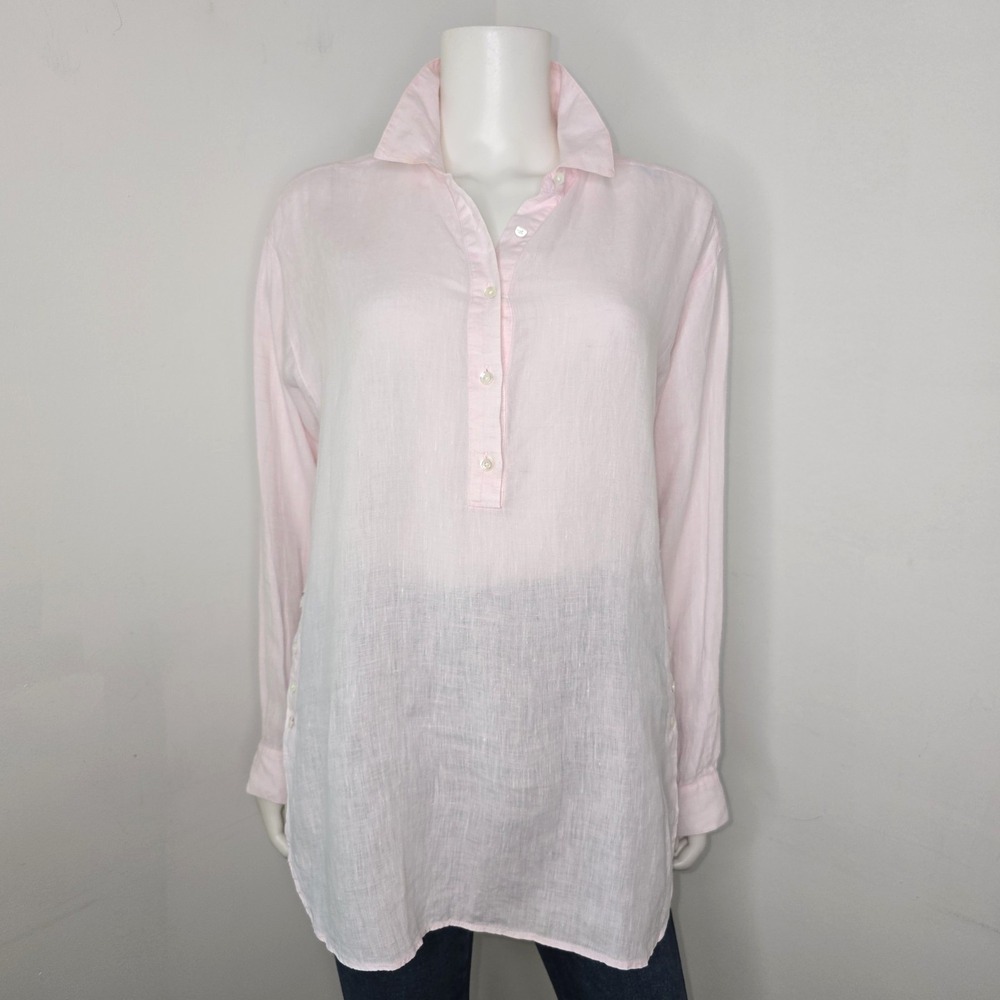 J.McLaughlin Shirt Popover 100% Linen Size L Pink Long Sleeve Button Detail Top